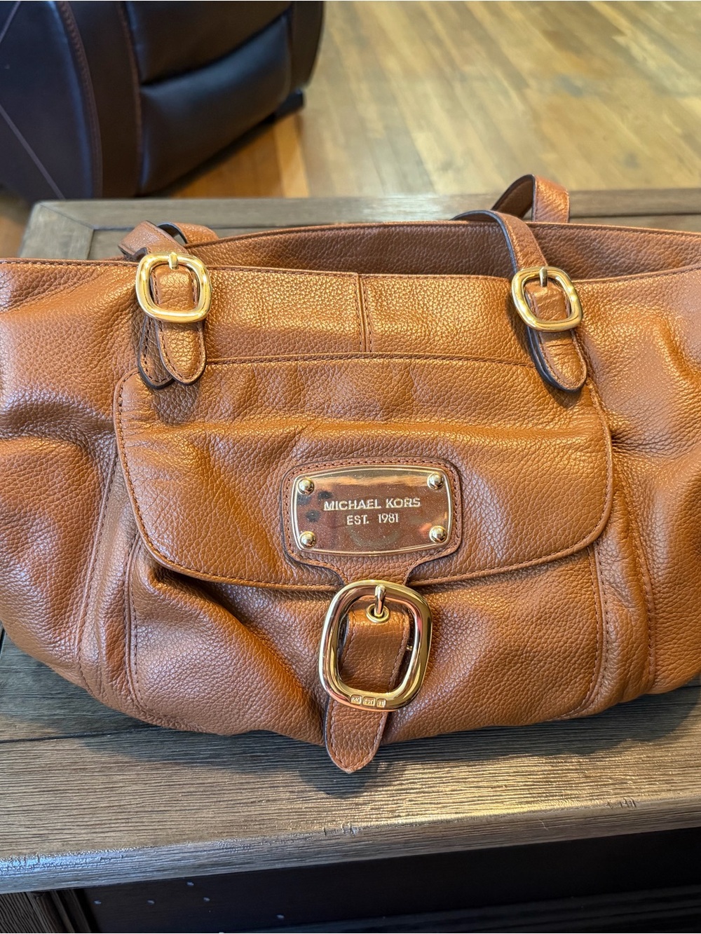 Michael Kors Tan Pebbled Leather Shoulder Bag with Gold Hardware